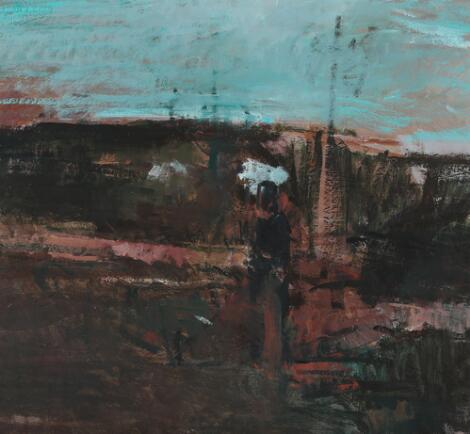 Anders Widoff: "Vandraren", 1978. Signeret med titel og datering på bagsiden. Olie på lærred. 73 x 80 cm.