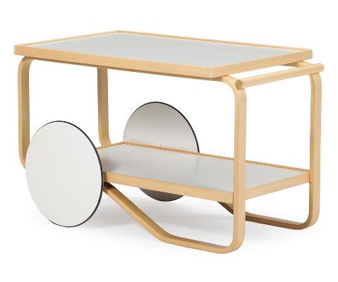 Alvar Aalto: Trolley with birch frame, white laminate top and