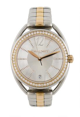 Chaumet: Liens of 18k red gold and steel with diamond-set dial and