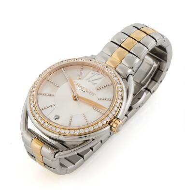 Chaumet: Liens of 18k red gold and steel with diamond-set dial and