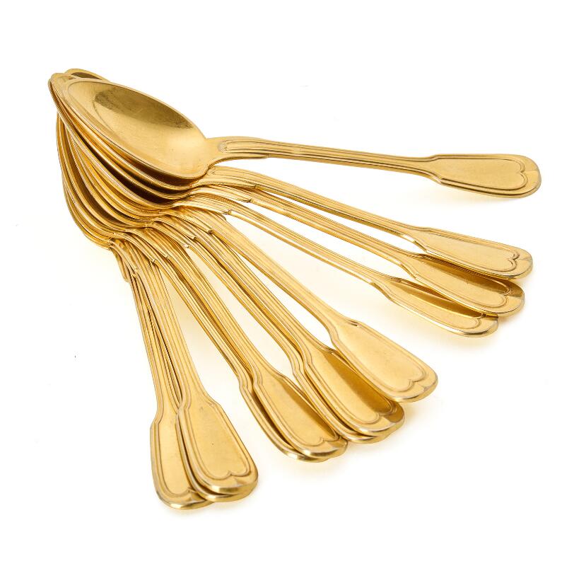 A Ducal set of twelve gilded NPNS coffee spoons. Christofle, Paris