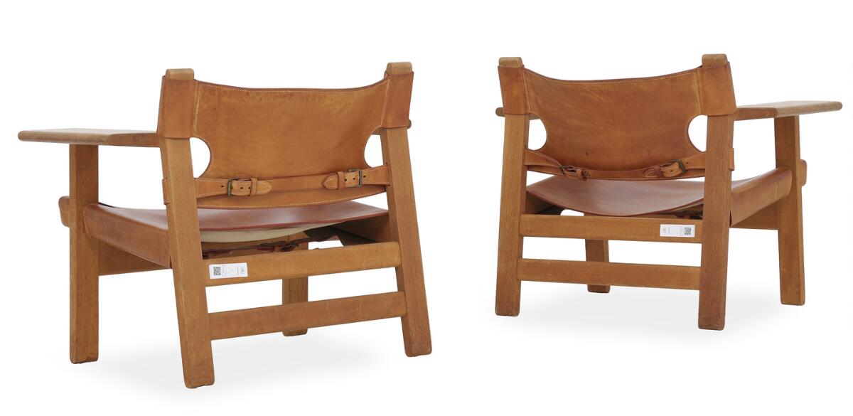 90年代 ユーロヴィンテージBEAUDUIN−MASSON BRUXELLES Børge Mogensen: “The Spanish chair”. A pair of solid oak easy