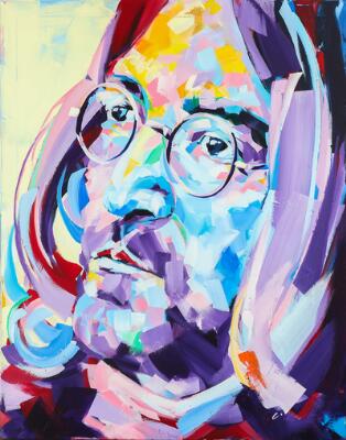 Carsten Nielsen: Portrait of John Lennon. Signed C. Oil on canvas