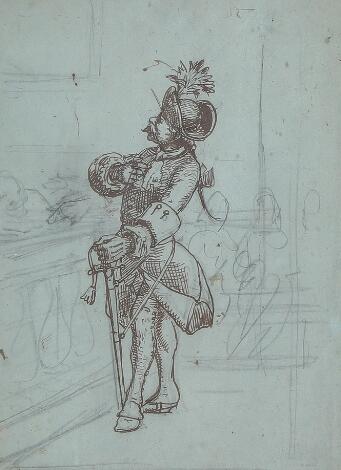 Wilhelm Marstrand: Sketch for "Det lykkelige skibbrud". Unsigned. Drawing ink on paper. Sheet size 30 x 21 cm.