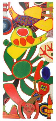 Corneille (b. Liège 1922, d. Auvers-sur-Oise 2010), Untitled. Signed Corneille. Polychrome painted wood. 240×105.5 cm.