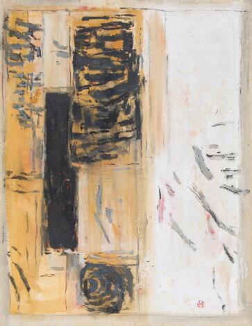 Preben Hornung: "Atelierbillede", 1971. Signed monogram. Oil on paper laid on panel. 62 x 48 cm.