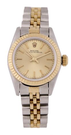 Rolex: Oyster Perpetual af 18 kt. guld og stål, ref. 67193. Mekanisk værk med automatisk optræk, kaliber 2130. 1984.