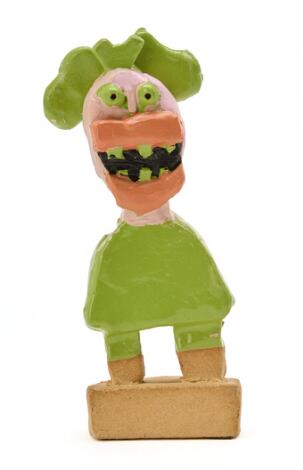 Leif Sylvester: Laughing lady. Signed Sylvester. Polychromely decorated stoneware. H. 17 cm.