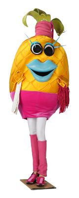 'Ananas' (pineapple) -- Costume from the Danish TV show 'Hvem holder masken' (can you keep a straight face; 2021–2022). Made of artificial materials, etc. H. 225 cm.