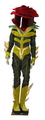 'Rose' (rose) -- Costume from the Danish TV show 'Hvem holder masken' (can you keep a straight face; 2021–2022). Made of artificial materials, etc. H. 185 cm.