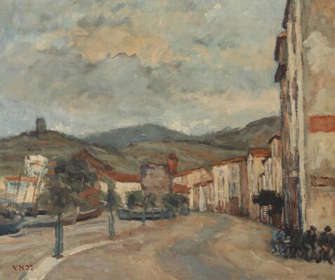 Southern scene with harbour. Signed and dated V. H. 32. Oil on canvas. 45.5×54.5 cm.