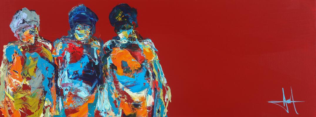 “Sat til side”. Signed with monogram. Acrylic on canvas. 30×80 cm.