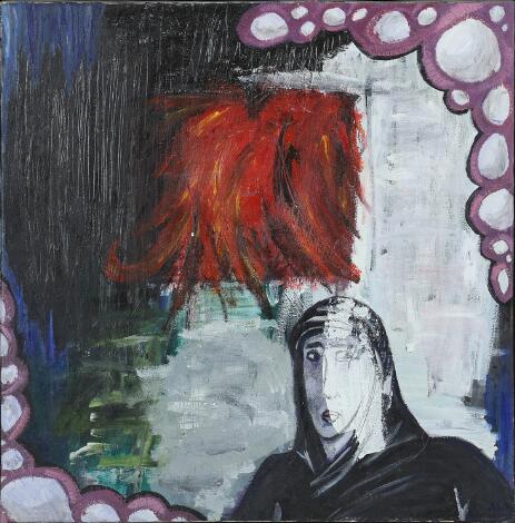Alexander Tovborg: "Hendes tanker", 2002. Signed on the reverse. Oil on cavnas. 90 x 89 cm.