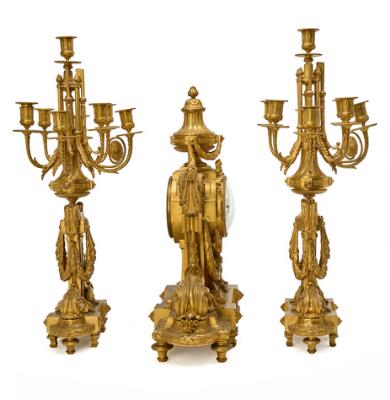 A large French gilt bronze mantelpiece. Louis XVI style, late 19th