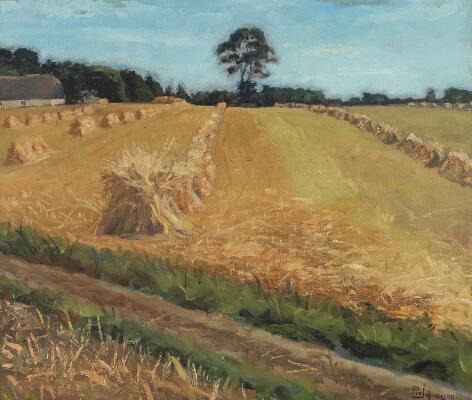 “Høstlandskab” (Havest landscape). Signed P. W. Johansen. Oil on canvas. 41×48 cm.