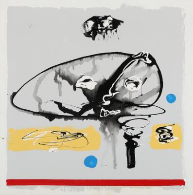“The Waving Angel”, 1987. Signed on the reverse with title and date. Synthetic paint on canvas. 50×50 cm.