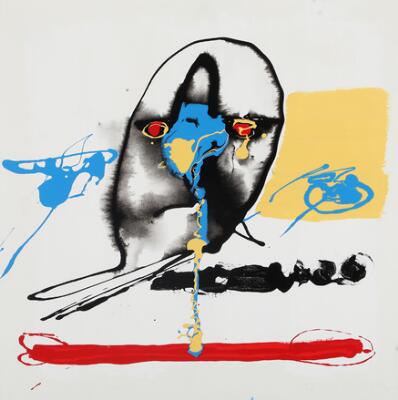“Mask”, 1987. Signed on the reverse J.V. Martin with title and date. Synthetic paint on canvas. 50×50 cm.