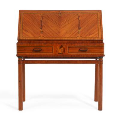 Rosewood bureau with rich marquetry. Made 1930s. H. 74/103 cm. W. 91 cm. D. 45/73 cm.