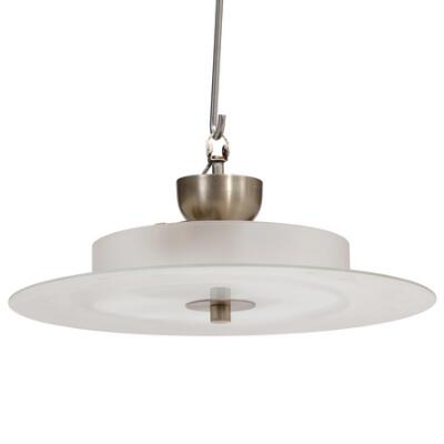 Circular ceiling lamp with frosted glass shades. Two lights. Made ca. 1930s. H. 20 cm. Diam. 45 cm.