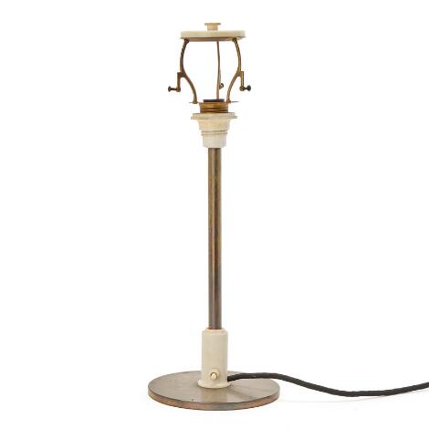 Poul Henningsen: "3,5/2". Table lamp frame spare part. Patinated brass and white bakelite switch house.