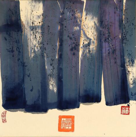 Hsiao Chin: "Thunderstorm-28". Signed. Mixed media on paper laid on canvas. 79 x 79 cm.