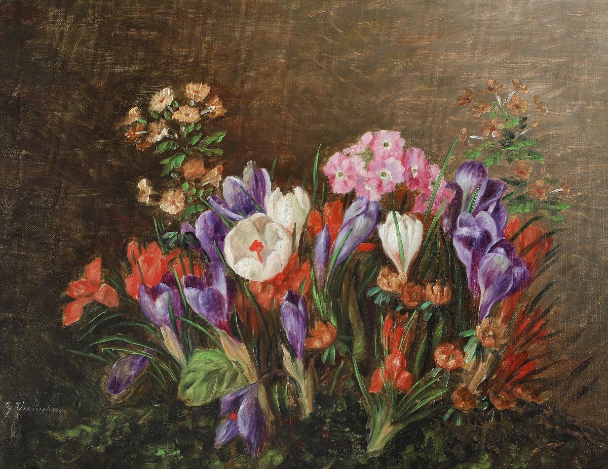 Yelva Vermehren: Still life with flowers. Signed Y. Vermehren. Oil on canvas. 43×55 cm. — Paintings — Bruun Rasmussen