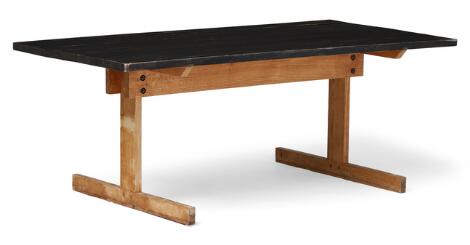 Ole Meyer: Dining table in ash. Black lacquered top. H. 68. L. 180. W. 90.