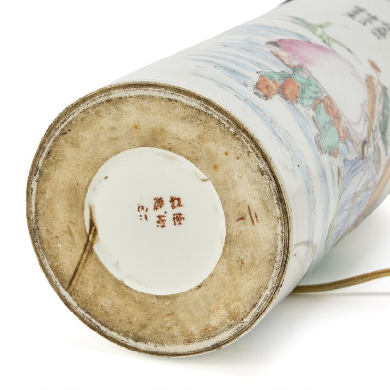 A Chinese enamelled porcelain vase, cylindrical form. Republic