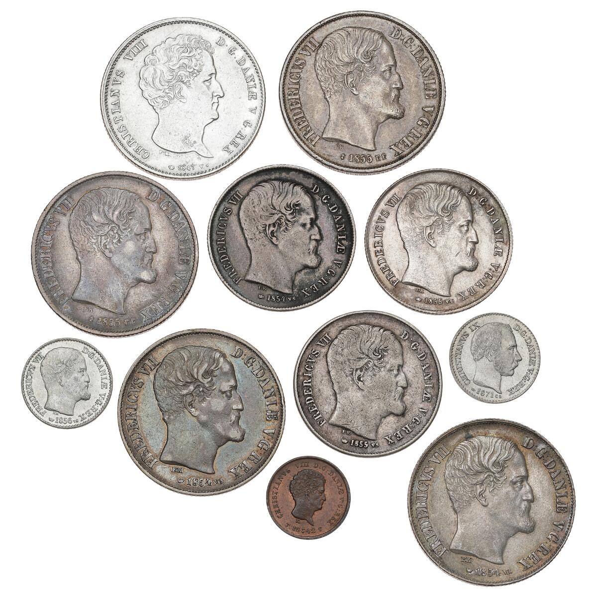 Christian VIII-Christian IX, collection of coins, in total 65 pcs