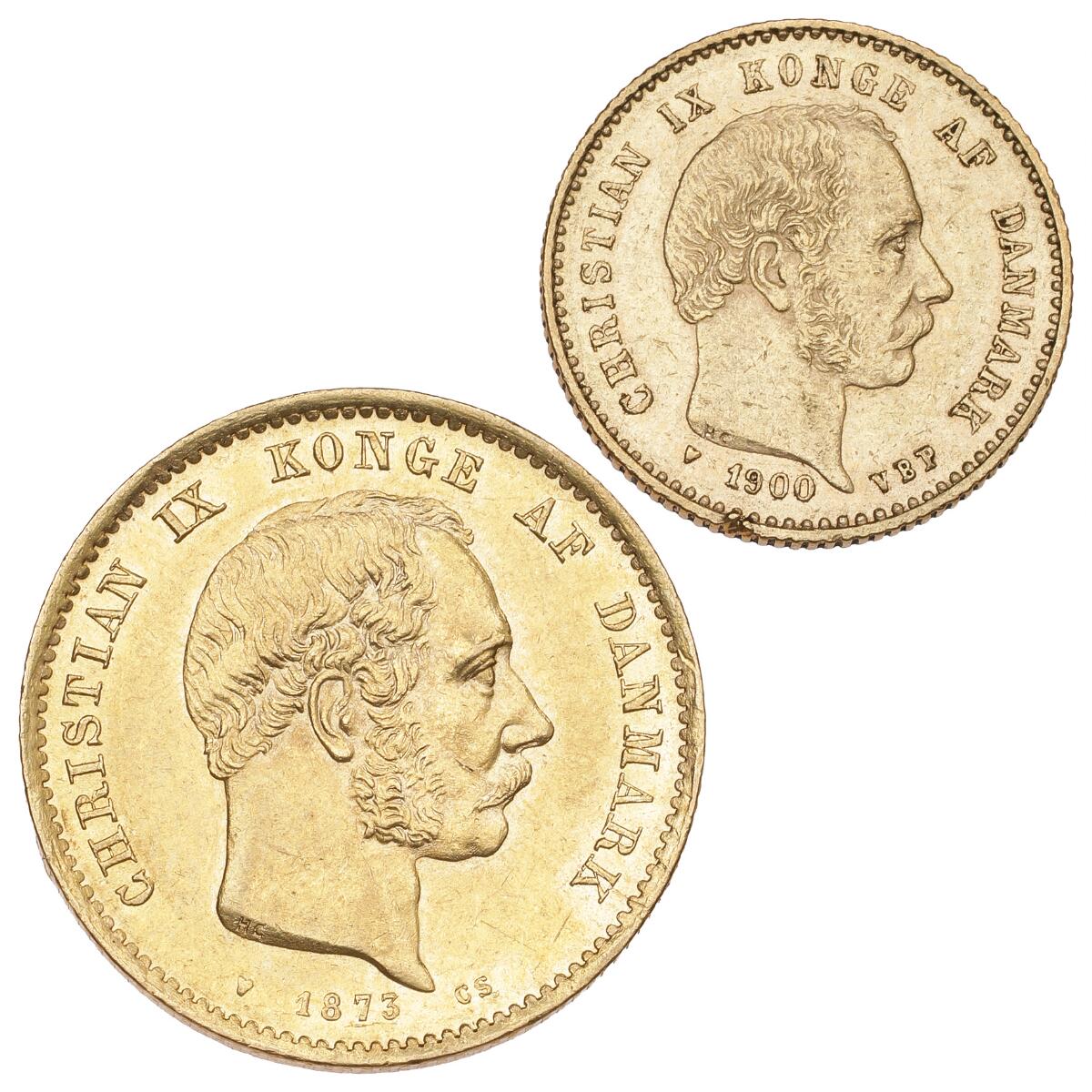 20 kr 1873 CS, H 8A, F 295, 10 kr 1900 VBP, H 9B, F 296. (2) — Coins, Medals & Banknotes/Denmark/Christian IX, 1863–1906 — Bruun Rasmussen
