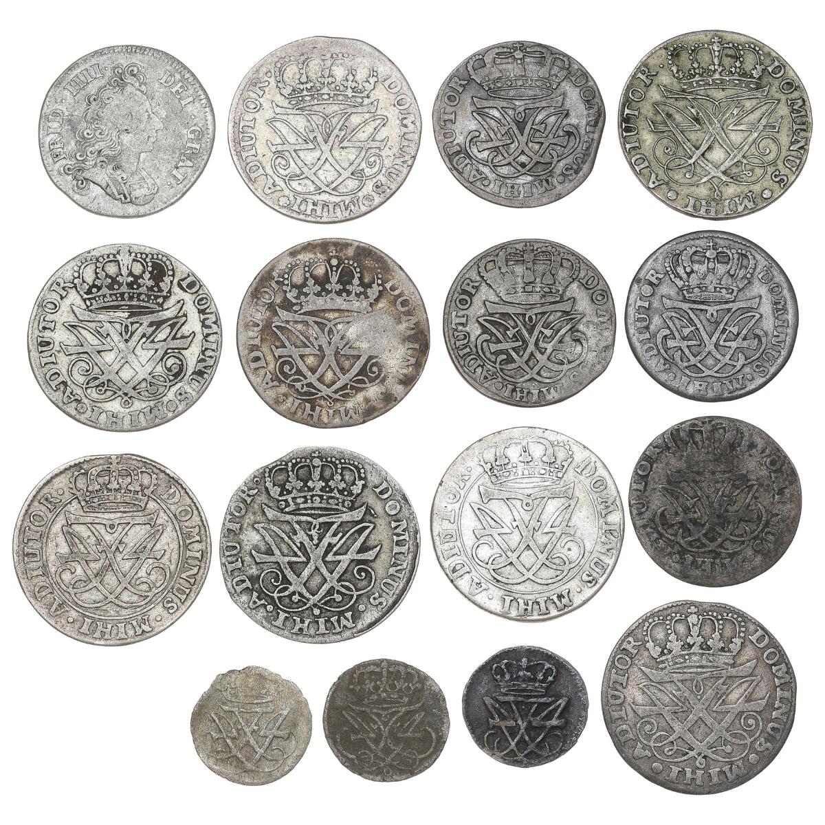 Frederik IV, collection of coins, in total 16 pcs