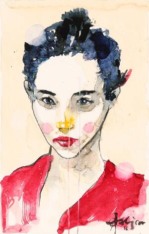 Ole Aakjær: Woman. Signed O. Aakjær 16. Watercolour on paper. Sheet size 50 x 32 cm.