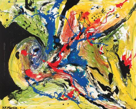 J.V. Martin: Untitled. Signed J.V. Martin. Synthetic paint on canvas. 80 x 100 cm.