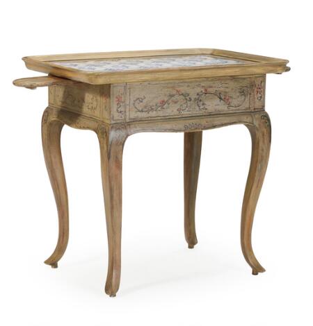 Danish tile table in painted and decorated wood. Dutch faience tiles. 19th century. H. 74. W. 79. D. 58 cm.