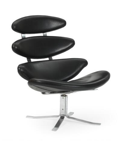 Poul M. Volther: "Corona". Easy chair with steel frame. Upholstered with black leather.