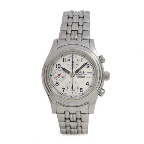 Oris: Stainless steel wristwatch, ref. 7493. Mechanical movement with automatic winding, chronograph and date indication, cal. 674. 1999.