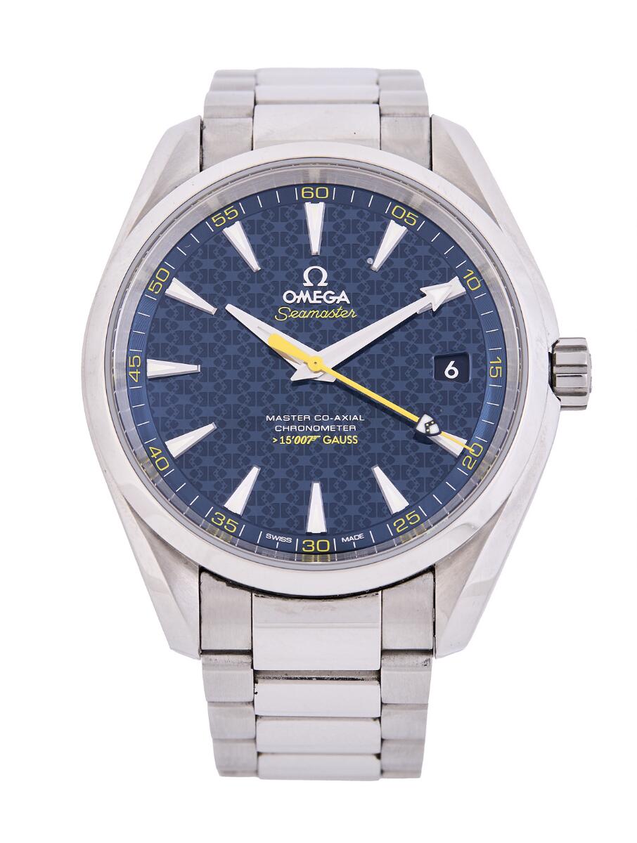 Seamaster Aqua Terra “James Bond” of steel, ref. 231.10.42.21.03.004. Mechanical movement with automatic winding and date indication, cal. Master Co-Axial 8507. Omega bracelet of steel with fold clasp. Circumference approximately 17 cm. Ø 42 mm. 2015.