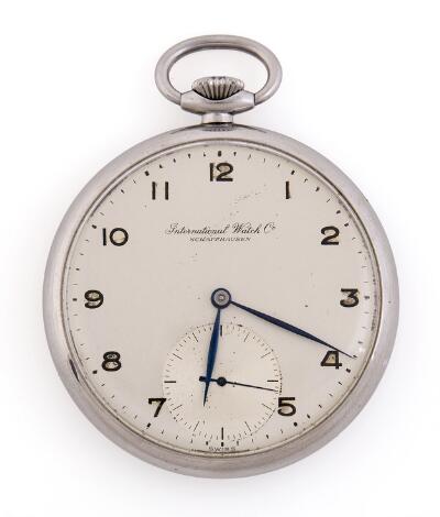IWC: Pocket watch of steel (Staybrite). Mechanical movement with lever escapement, crown winding and crown setting. 1957.