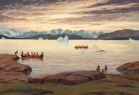 Emanuel A. Petersen: Costal view from Greenland. Signed Em. A. Petersen. Oil on cardboard. 47 x 33 cm.
