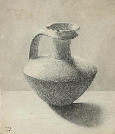 Unknown artist, 19th–20th century.: A Greek vase. Signed V. K. Pencil on paper. Sheet size 25.5 × 23 cm.