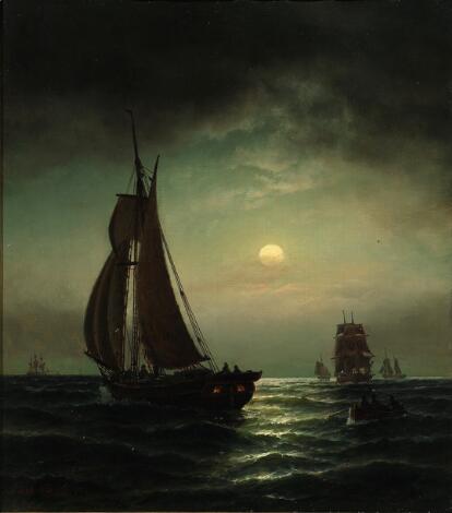 Carl Bille: Moonlight over the sea. Signed Carl Bille 84. Oil on canvas. 48.5 x 43 cm.