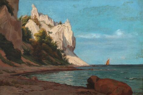 Jens Christian Andresen: Scenery from Møn's Klint. Signed and dated J.C. Andresen, 1895. Oil on canvas. 33 x 48 cm.