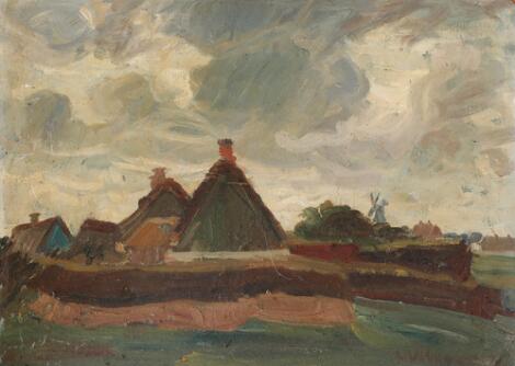 August Wilckens: "Dorf am Meer". Signed Wilckens. Oil on cardboard. 32 x 44 cm.