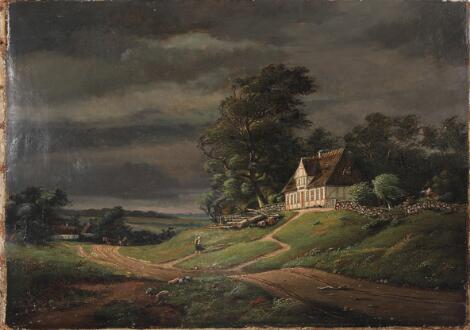 F. C. Kiærschou: "Landskab. Uvejret trækker op". Signed F.C.K. 51. Oil on canvas. 48.5 x 34 cm. (KW)
