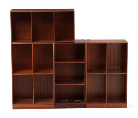 Mogens Koch, Rud. Rasmussen: Two 2/3 bookcases, two 1/2 bookcases, one wall shelf in solid mahogany, three plinths. (8)