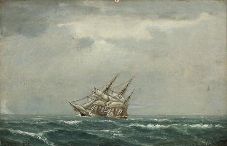 Christian Eckardt: A sailing ship at sea. Indistinctly signed and inscribed 1870. Oil on cardboard. 18 x 28 cm.