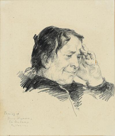 Bertha Wegmann: Portrait of Anna Seekamp, the artist's sister. 1900-1910. Unsigned. Charcoal on paper. 25.5 x 17.5 cm.