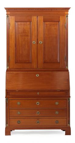 A Danish Louis XVI mahogany bureau cabinet. Copenhagen, late 18th century. H. 224 cm. W. 113 cm. D. 58 cm.