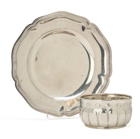 A sterling silver plate and bowl. Denmark, 1891 and 1906. Weight 911 g. (2)