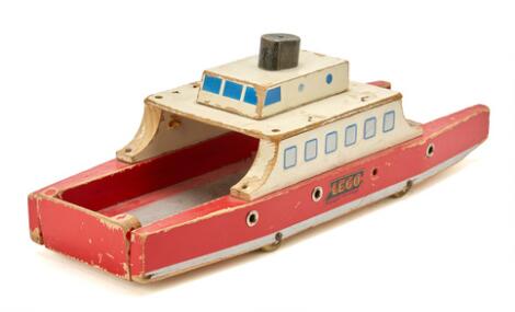 LEGO: Ferry made of painted wood. L. 35 cm.